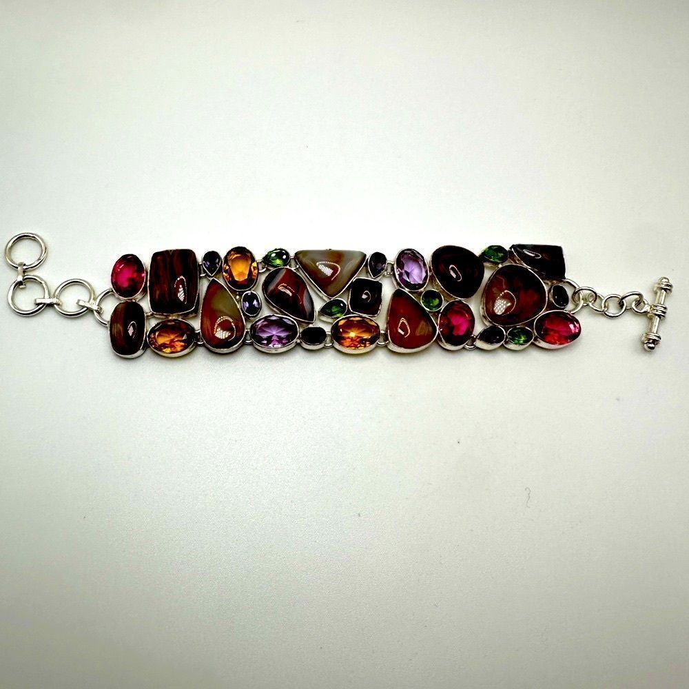 Incredible sterling silver, multi-stone (faceted and polished) bracelet!